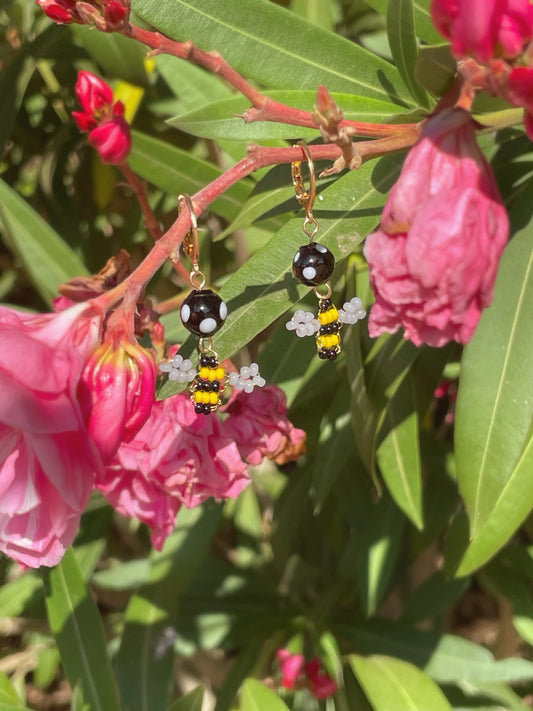 Bumblebees Beaded Hoops Earrings