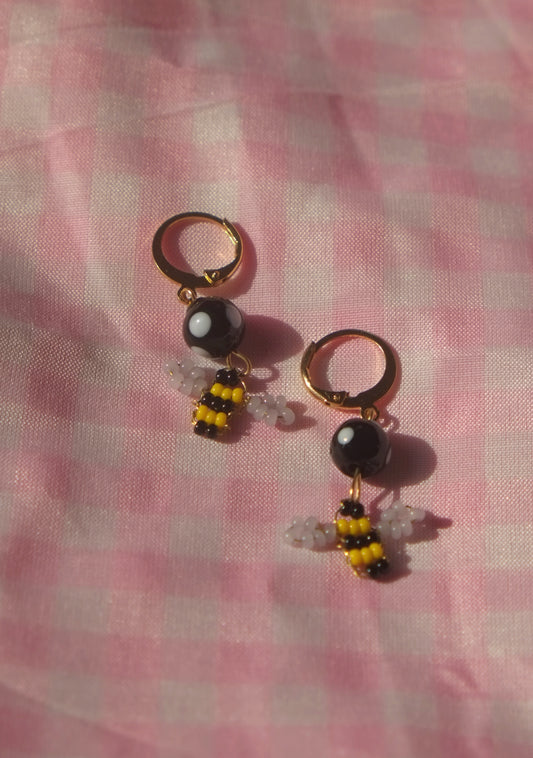 Bumblebees Beaded Hoops Earrings