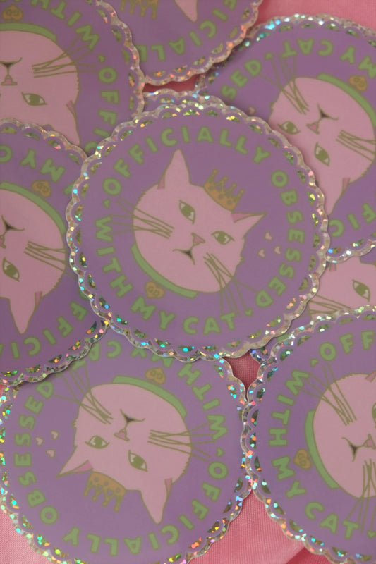 “Officially Obsessed with My Cat” Holographic Sticker