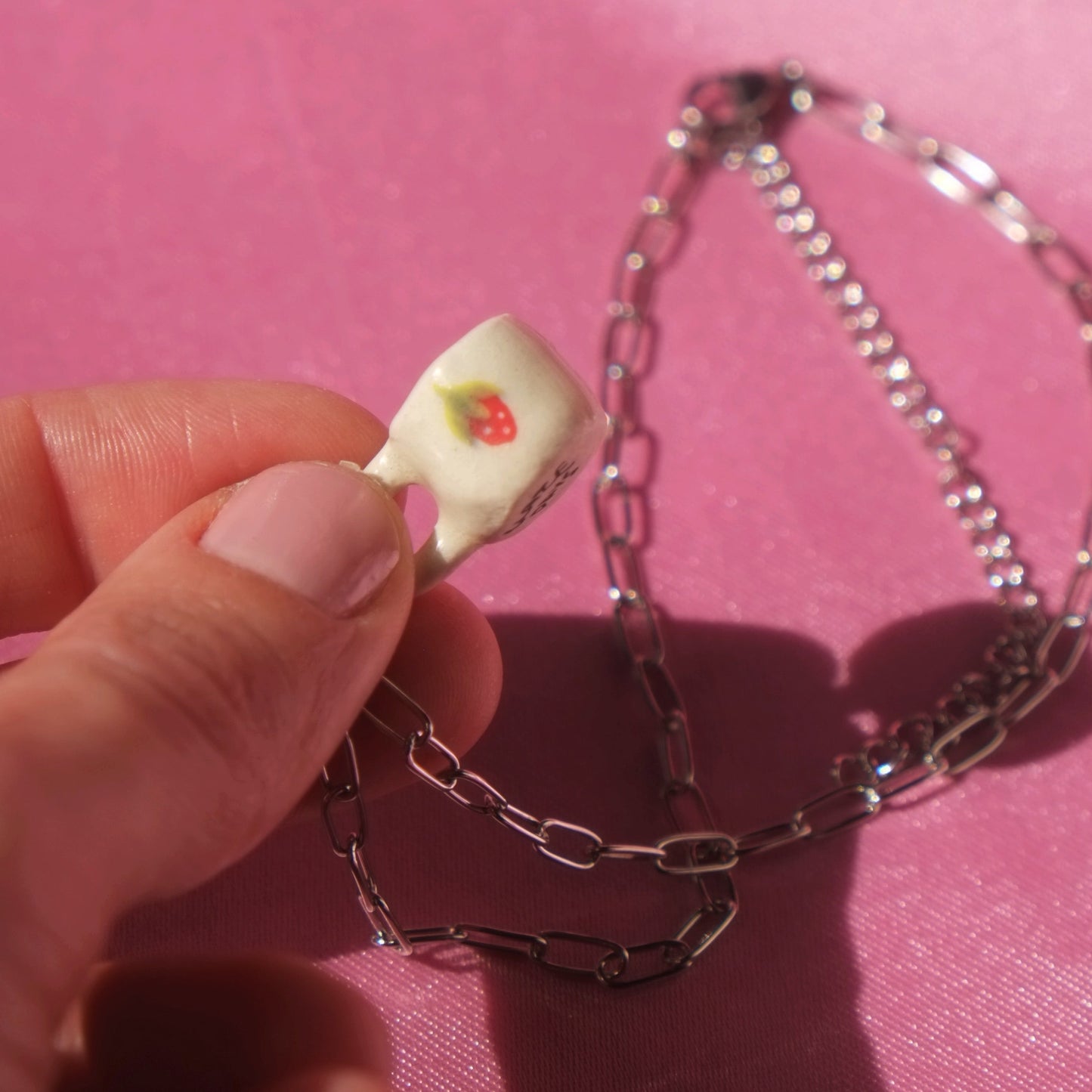 Strawberry Mug Silver Necklace