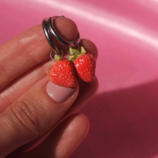 Strawberry Porcelain Huggie Hoops