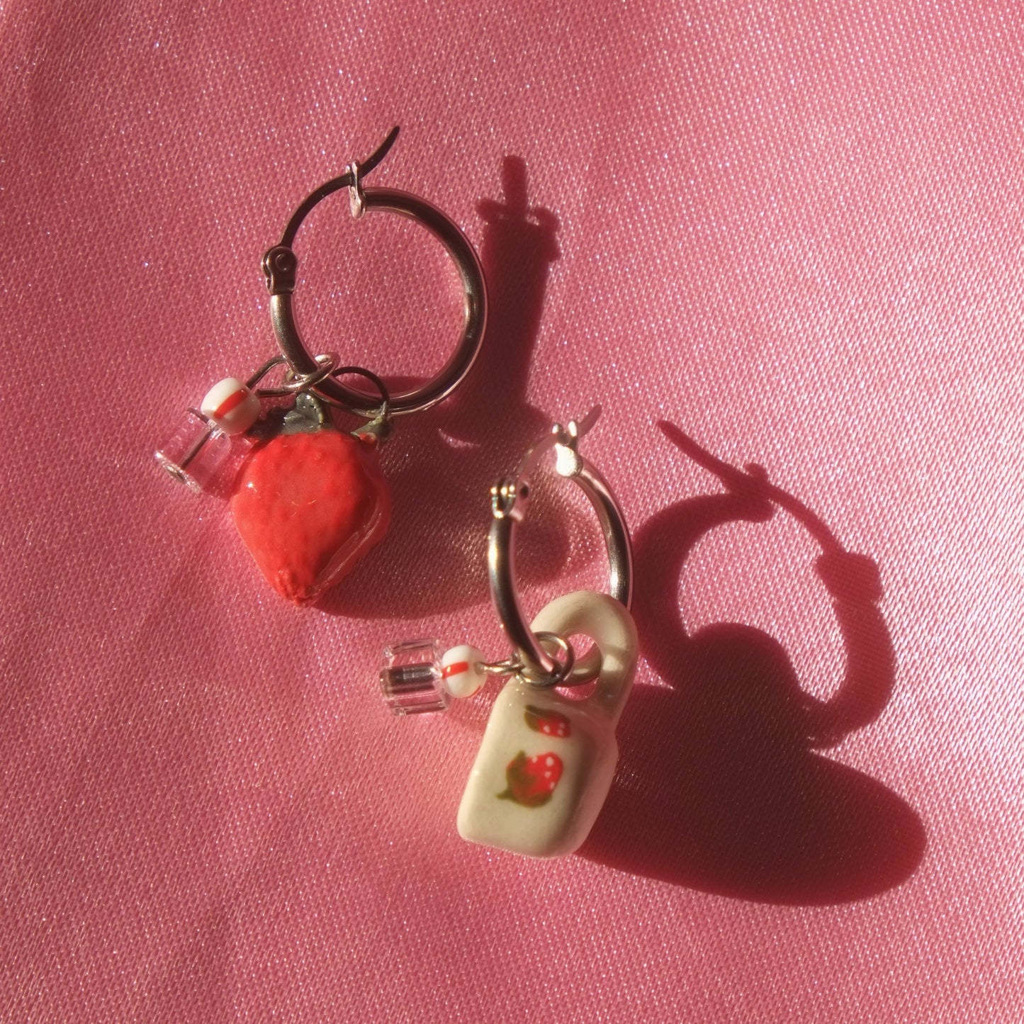 Strawberry Dream Silver Hoops Earrings