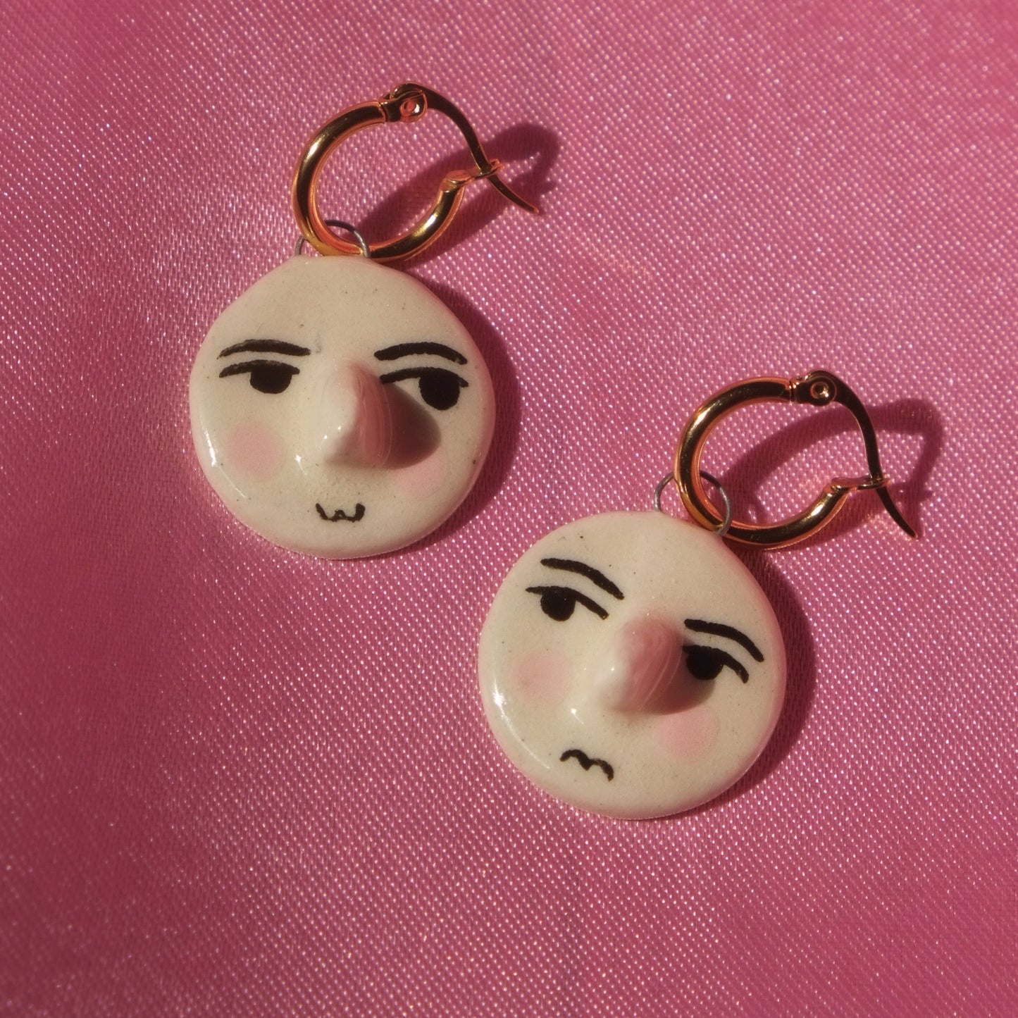 Moon Face Porcelain Huggie Hoops