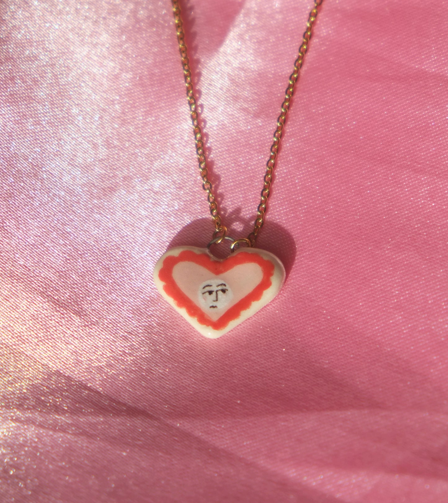 Heart Face Porcelain Charm Necklace