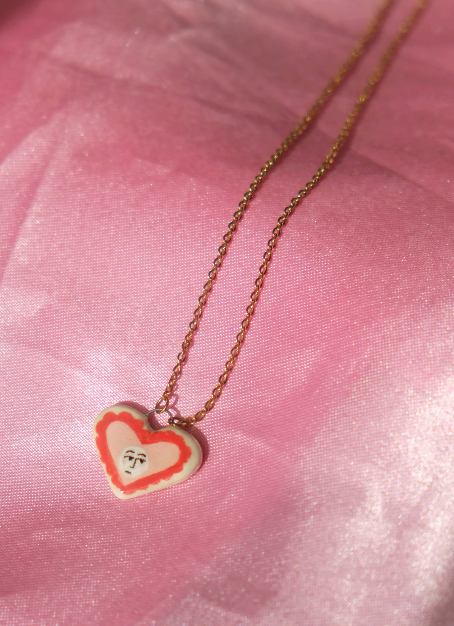 Heart Face Porcelain Charm Necklace