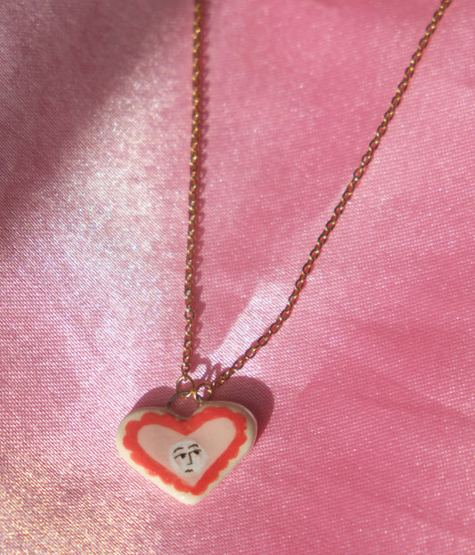 Heart Face Porcelain Charm Necklace