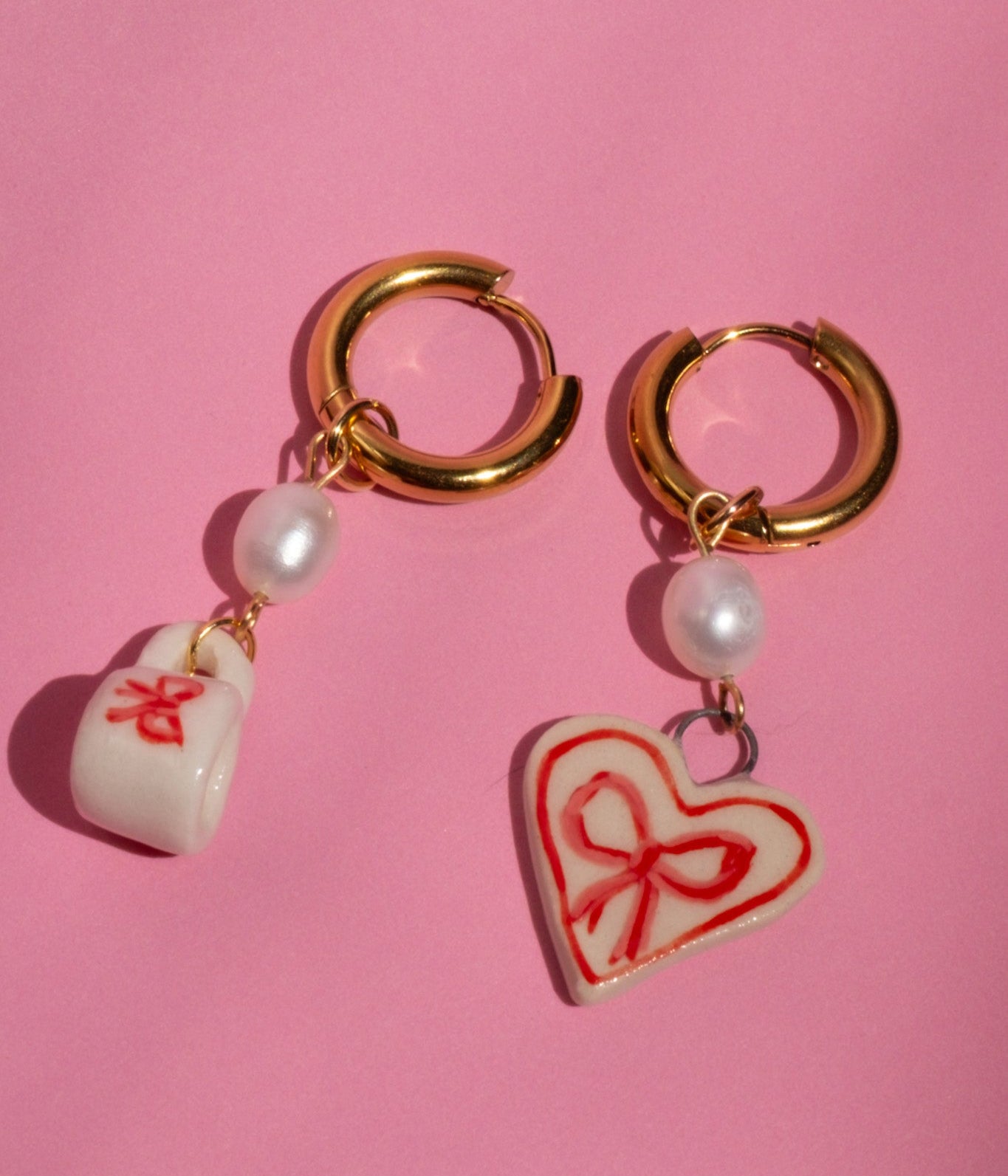 Coffee & Ribbon Golden Hoops