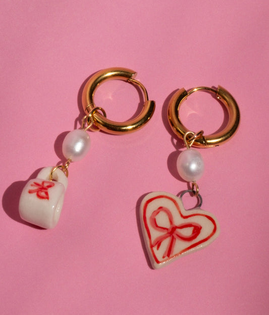 Coffee & Ribbon Golden Hoops