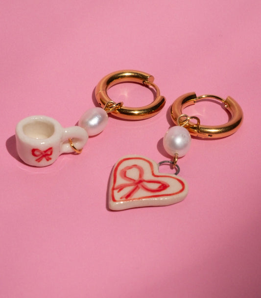 Coffee & Ribbon Golden Hoops
