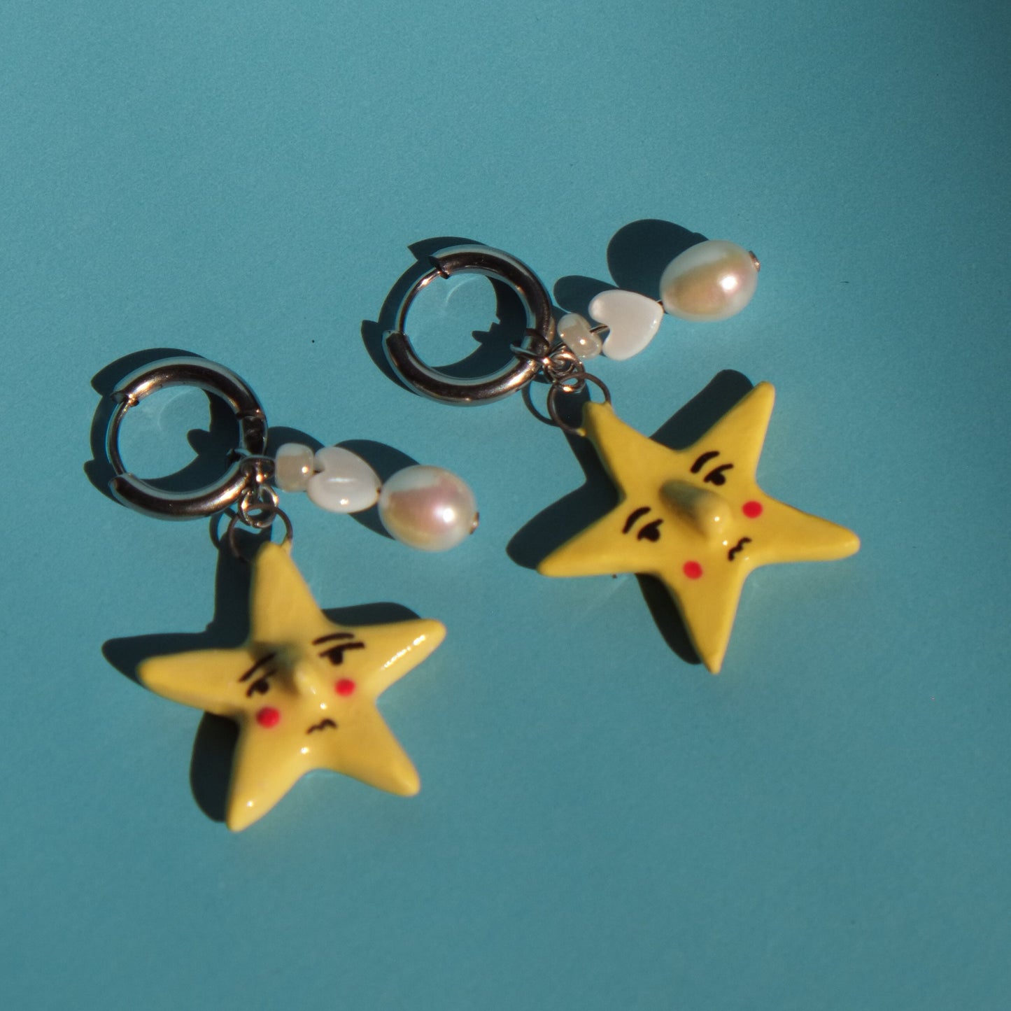 Yellow Shooting Star Chunky Hoops Earrings